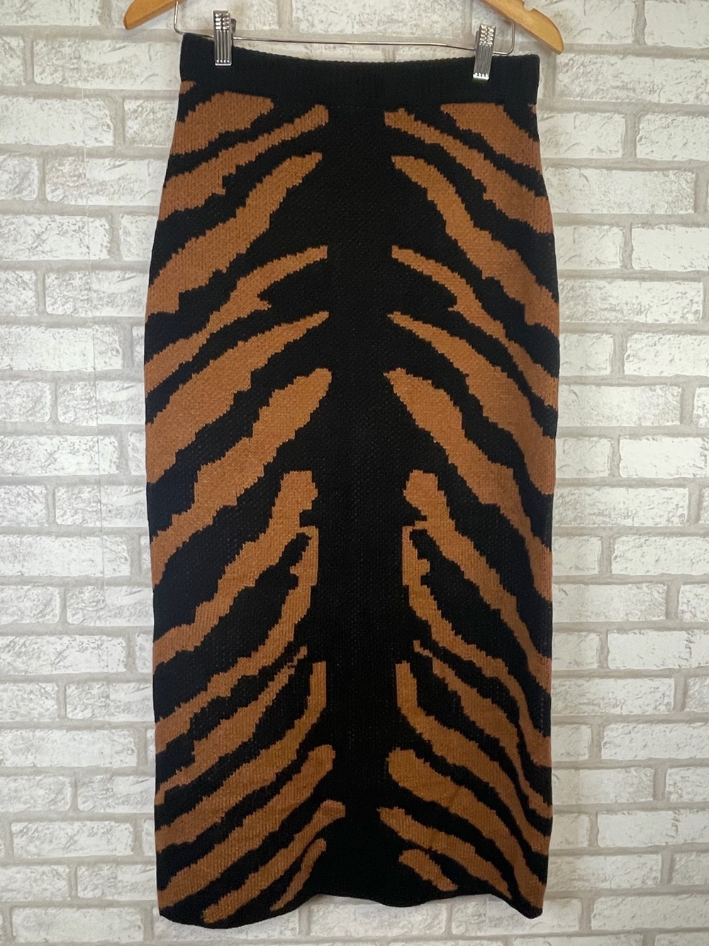 SHEIN Black and Brown Zebra-Print Knit Midi Skirt